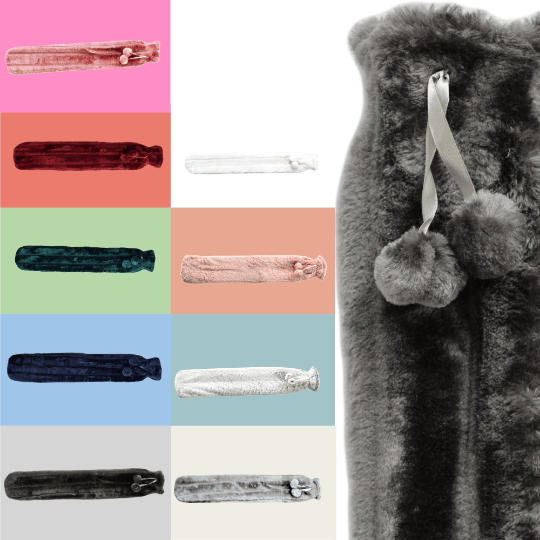 OLIVIA ROCCO Extra Long 2L Hot Water Bottle With Plush Faux Fur Cover Natural Rubber UK Safe Tested Cosy Gift For Adults And Kids