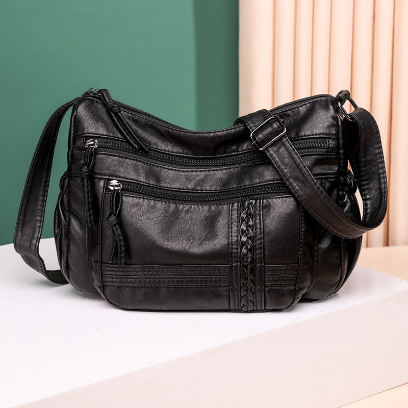 Fashion Solid Color Soft Leather Large Capacity Diagonal Bag