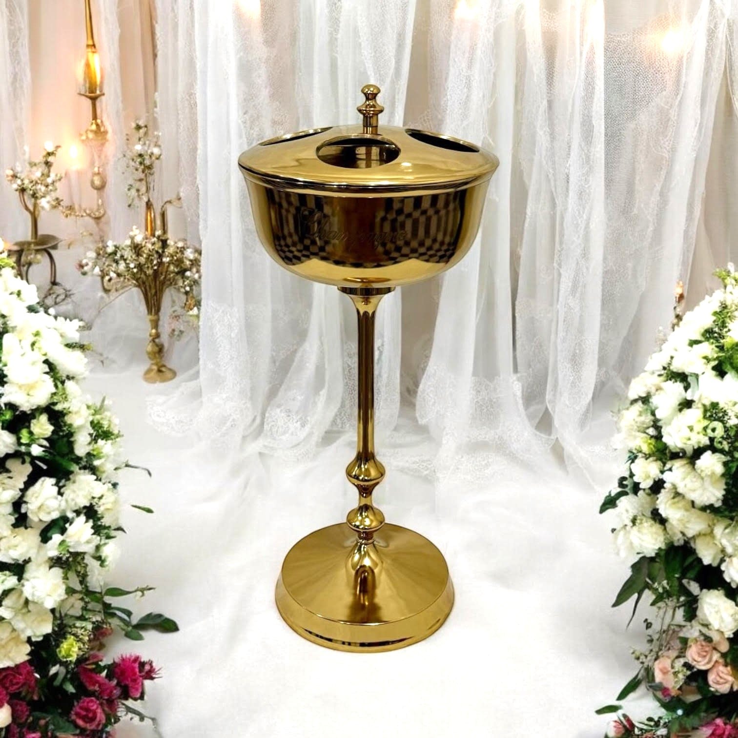 81cm GOLD 4 BOTTLE CHAMPAGNE BUCKET ON STA