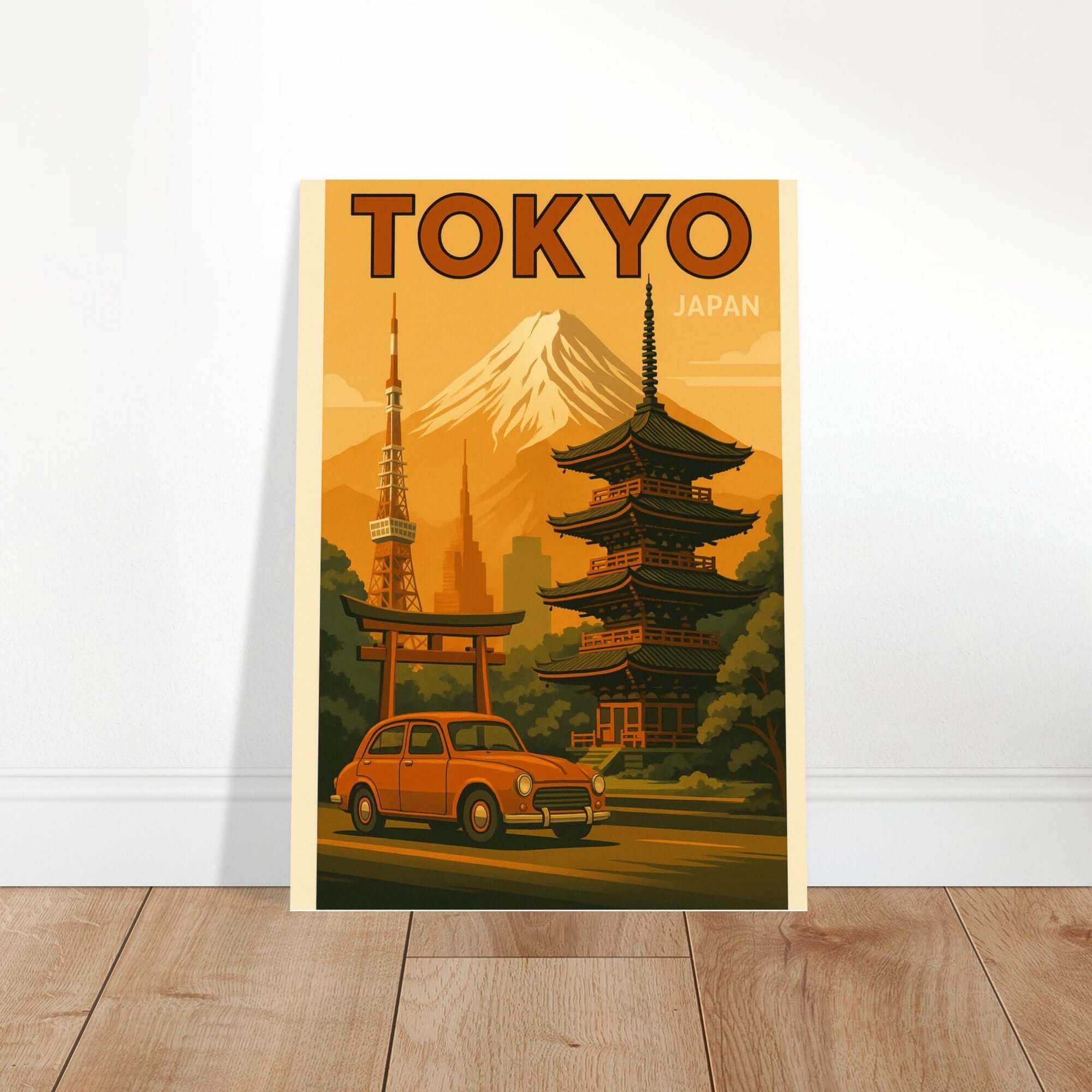 Vintage Tokyo Travel Poster – Retro Japan Wall Art with Mount Fuji