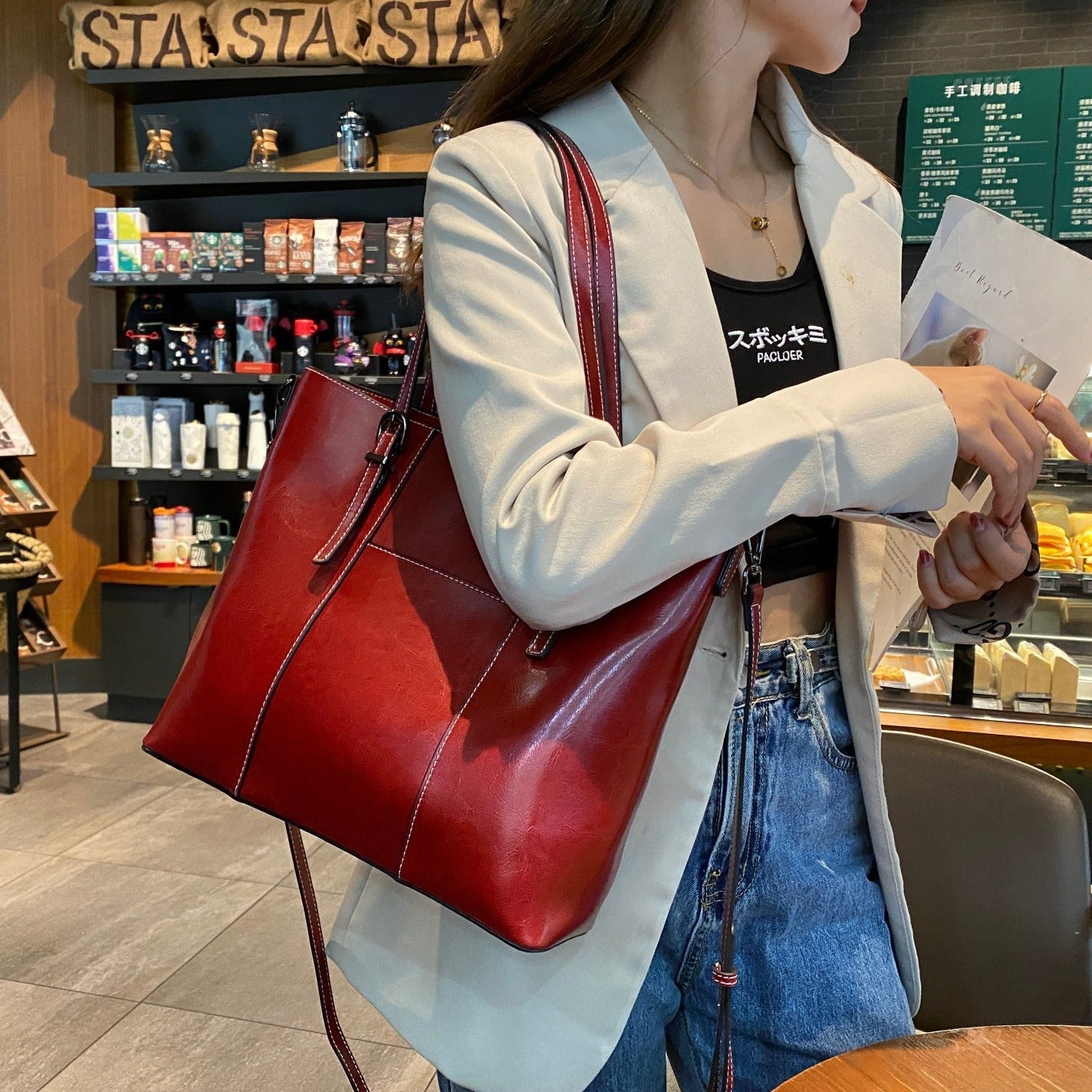 Big Bag Genuine Leather Capacity Cowhide Messenger Bag Female Hand-held Tote