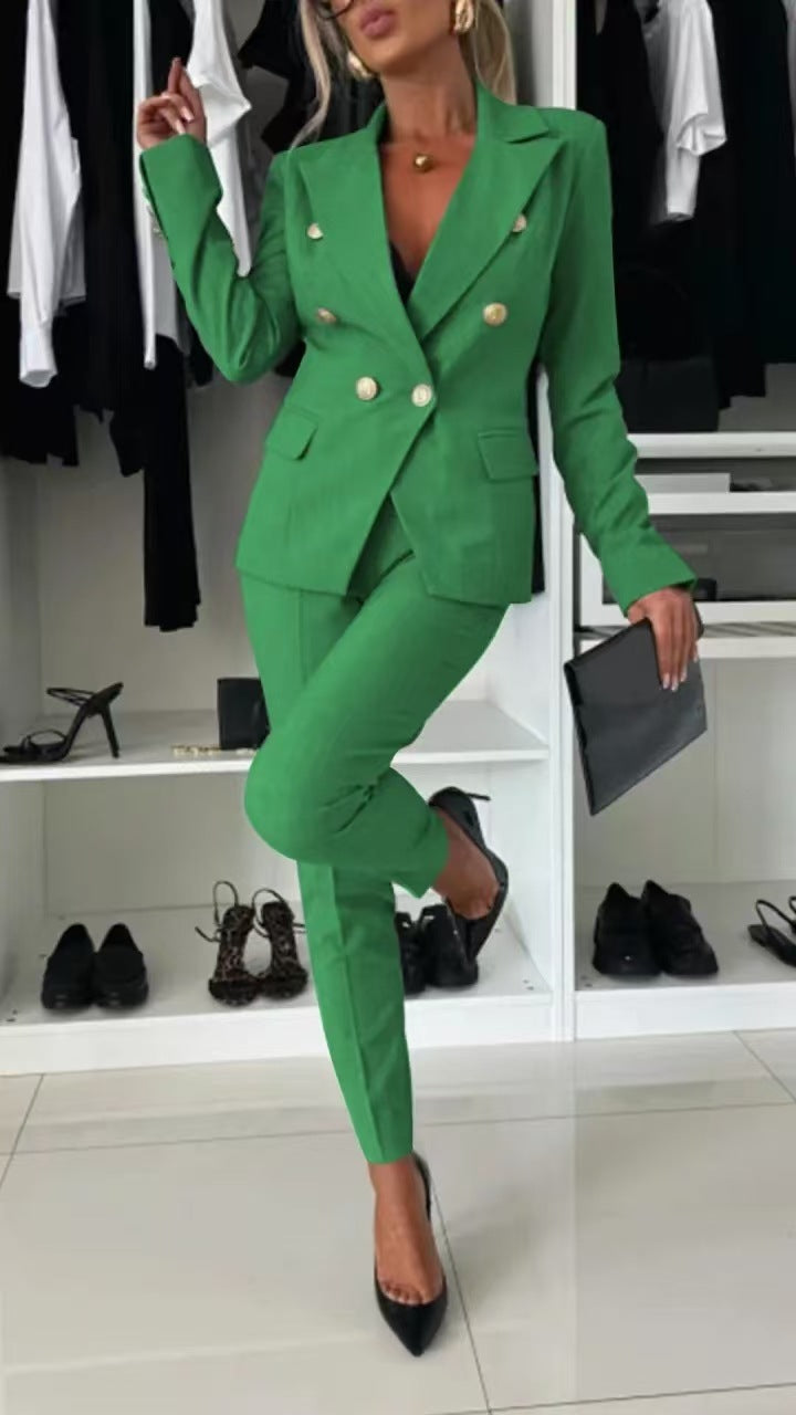 New All-matching Casual Suit Lapel Button-down Jacket And Slim-fit Trousers For Women's Office Business Set Clothing