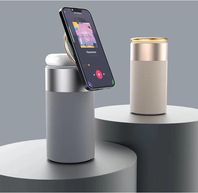3-in-1 Wireless Charging Station with Bluetooth Speaker & LED Lamp | iPhone AirPods Charger