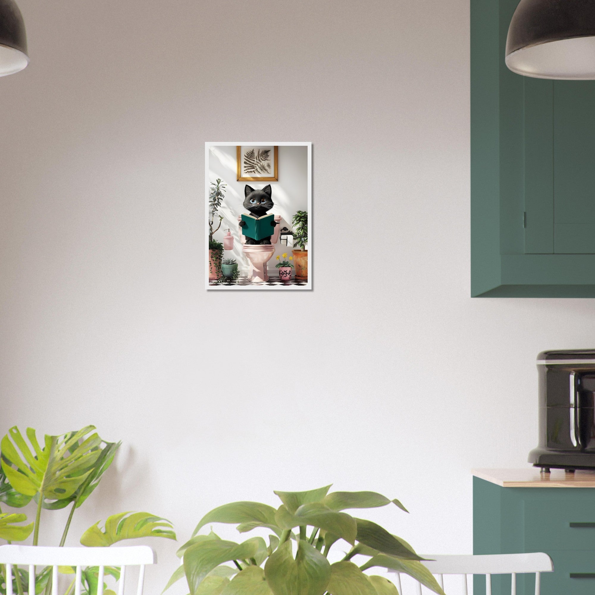 Framed Black Cat Poster – Quirky Bathroom Art with a Humorous Twist
