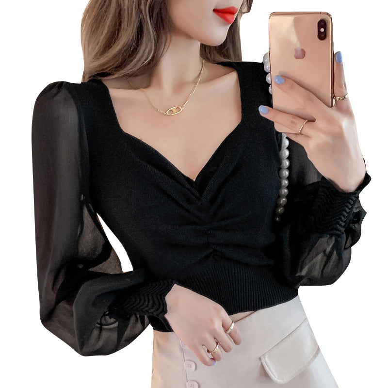 Solid Color Loose Fit Korean-style Slim-fit Women's Top
