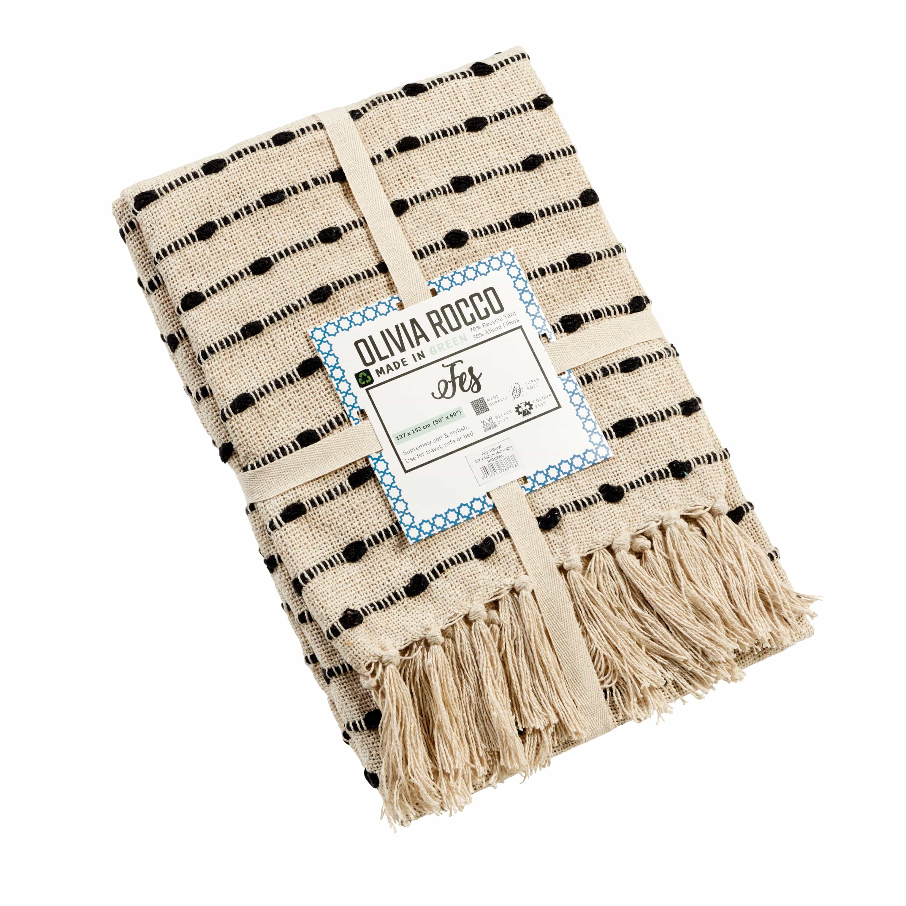 OLIVIA ROCCO Throw Blanket Lightweight Recycled Cotton Super Soft Eco Friendly Calming Colours For Sofa Bed Living Room Decor