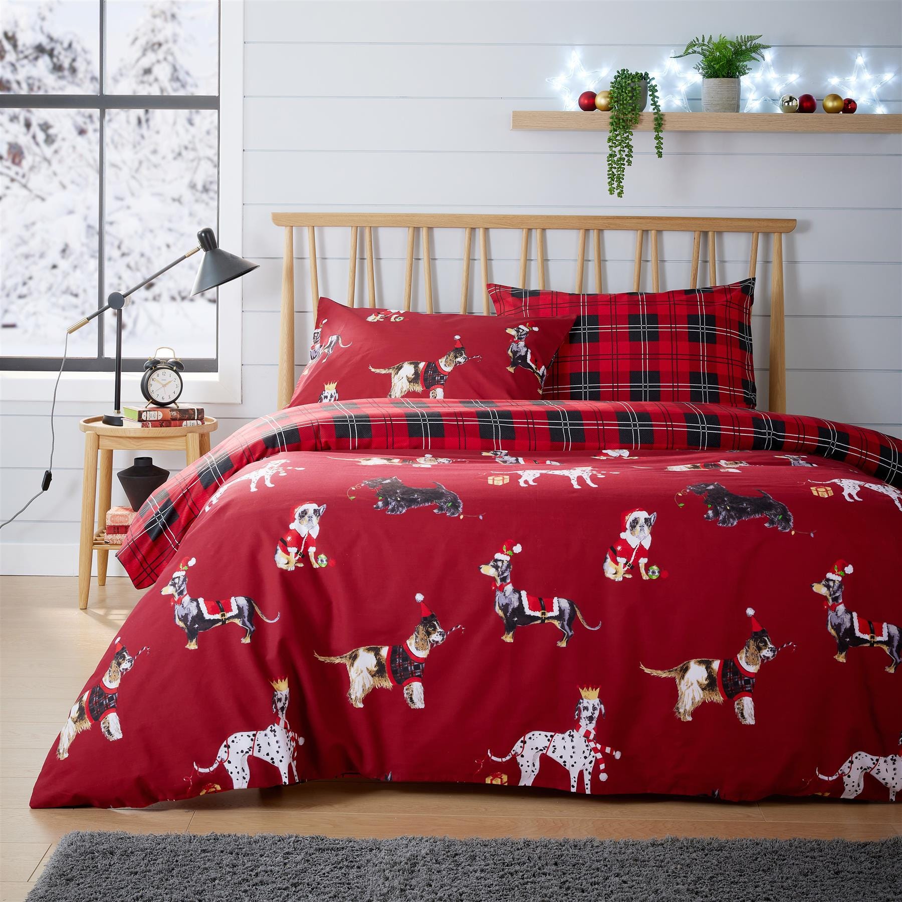 OLIVIA ROCCO Reversible Christmas Dogs Pattern Duvet Cover Set Cotton Rich OEKO TEX Certified Bedding Single Double King Sizes