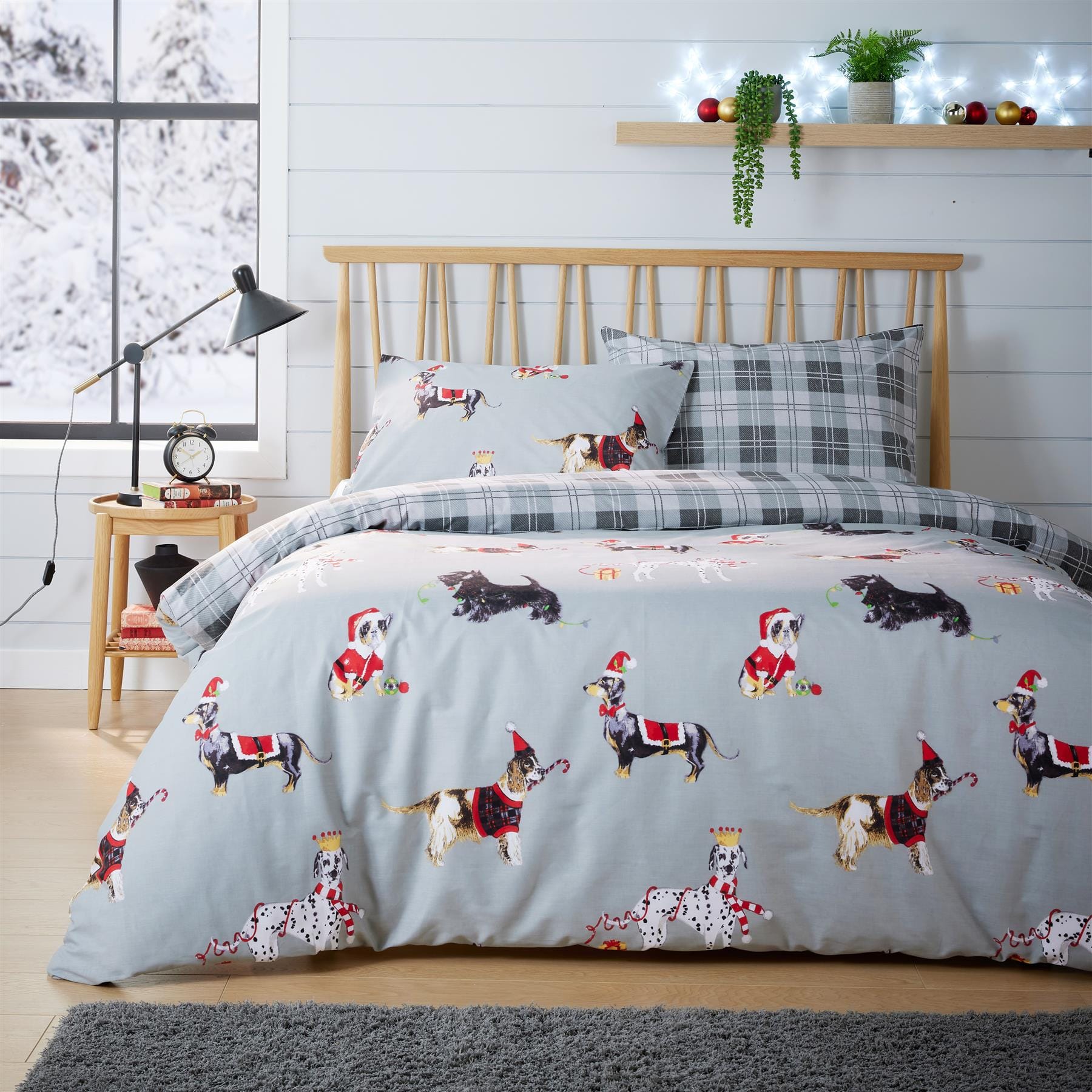 OLIVIA ROCCO Reversible Christmas Dogs Pattern Duvet Cover Set Cotton Rich OEKO TEX Certified Bedding Single Double King Sizes