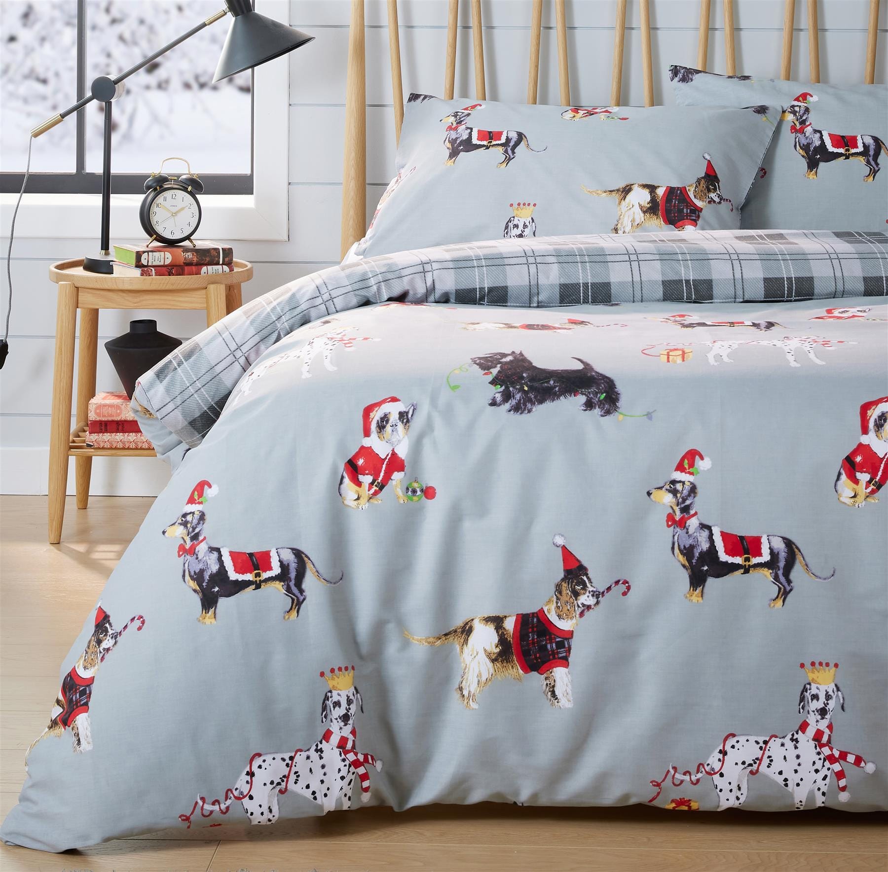 OLIVIA ROCCO Reversible Christmas Dogs Pattern Duvet Cover Set Cotton Rich OEKO TEX Certified Bedding Single Double King Sizes