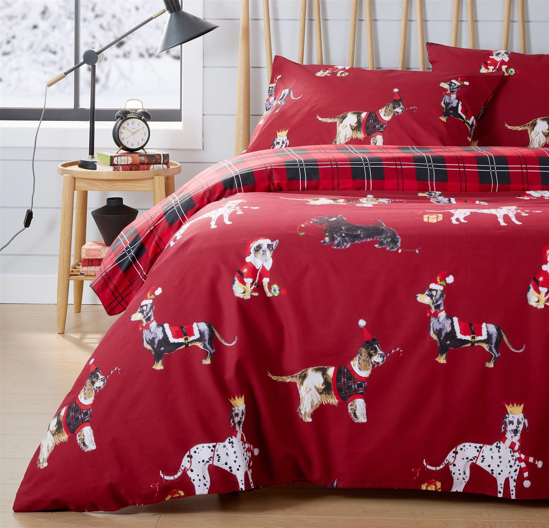 OLIVIA ROCCO Reversible Christmas Dogs Pattern Duvet Cover Set Cotton Rich OEKO TEX Certified Bedding Single Double King Sizes