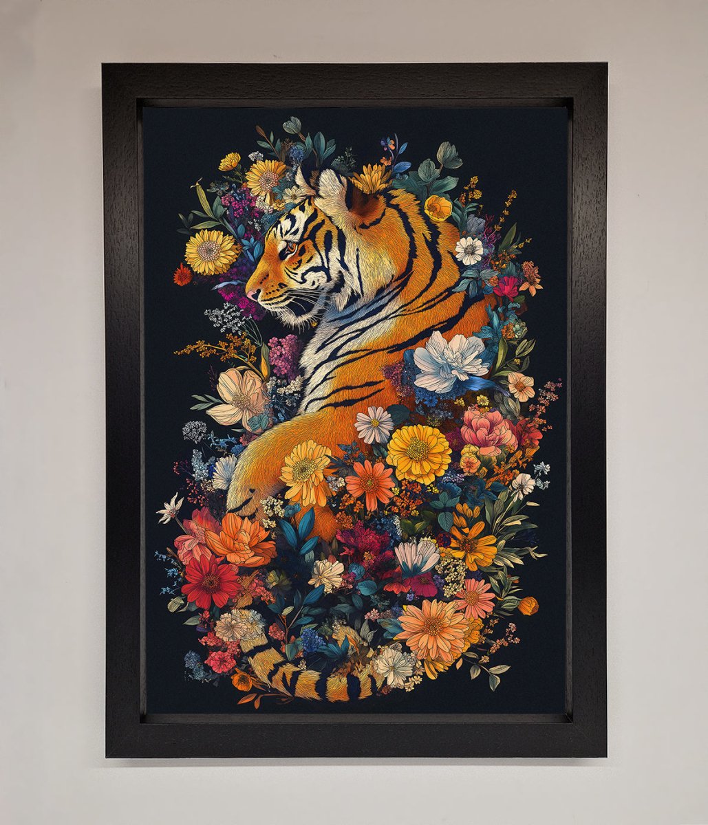 Floral Garden Tiger Framed Wall Art - Zestio