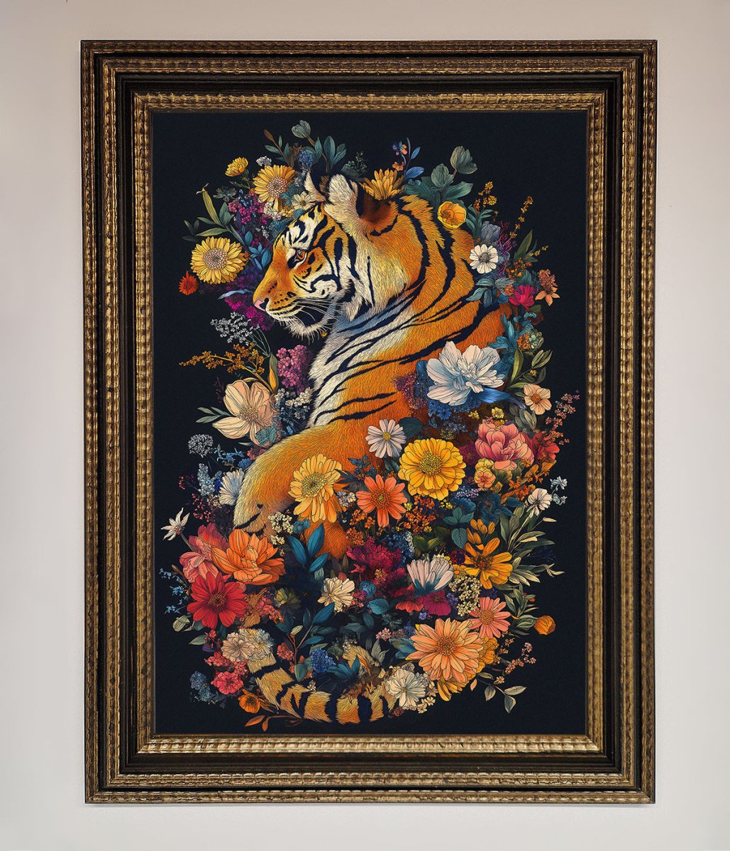 Floral Garden Tiger Framed Wall Art - Zestio
