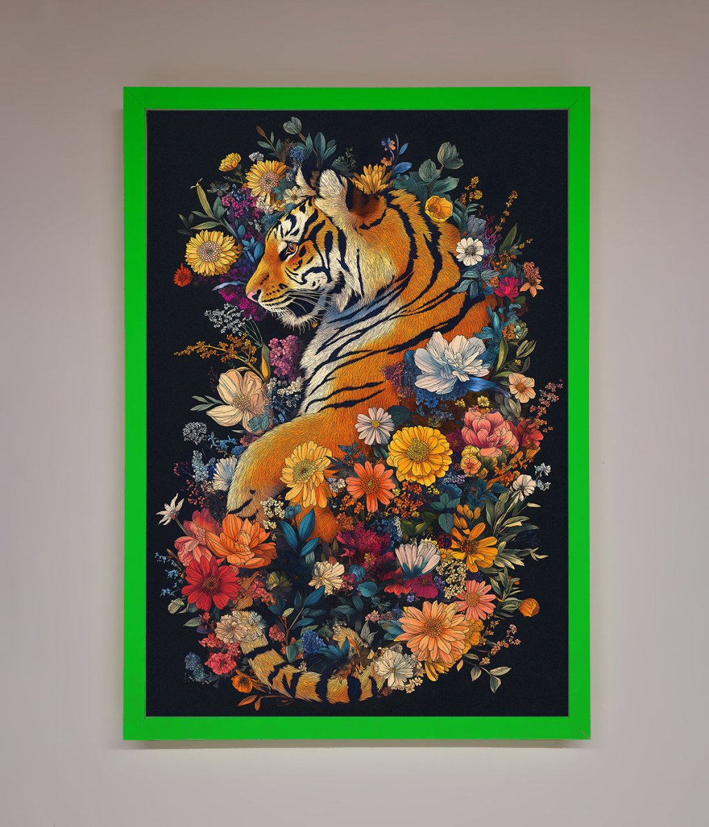 Floral Garden Tiger Framed Wall Art - Zestio