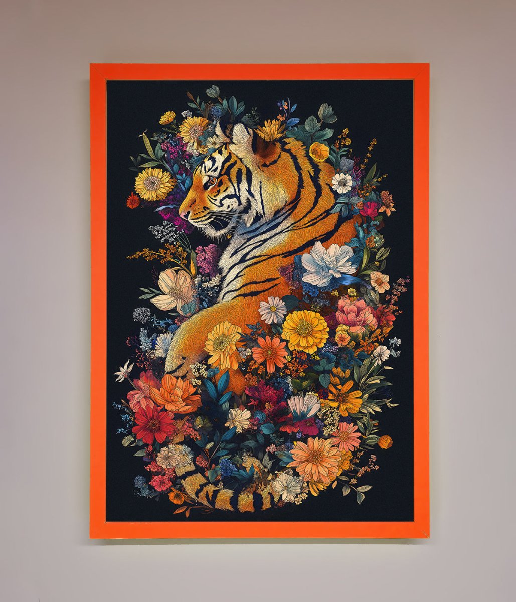 Floral Garden Tiger Framed Wall Art - Zestio