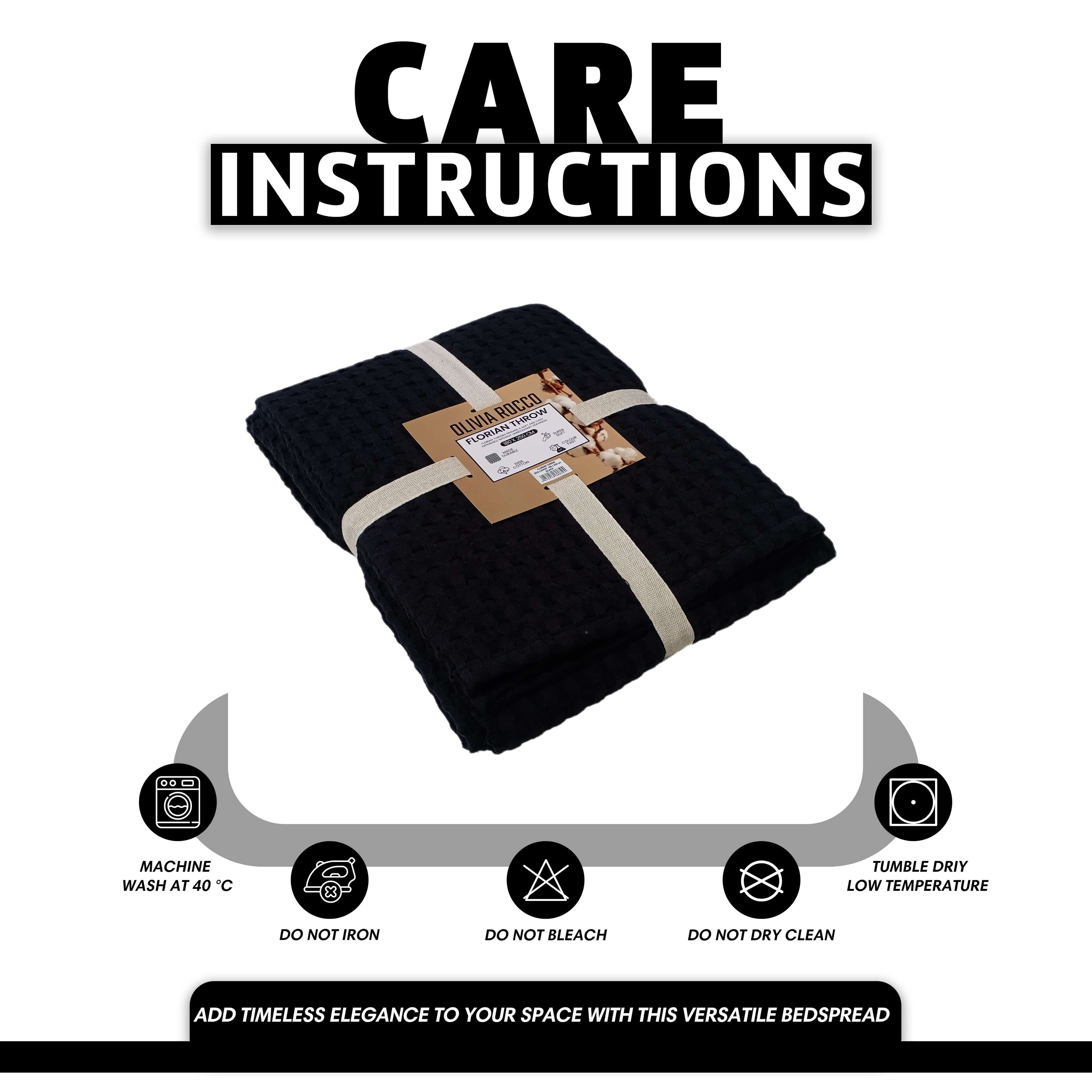 OLIVIA ROCCO Florian Checked Throw Blanket 100 Percent Cotton Black Bedspread For Sofas Armchairs Settees Couches And Beds