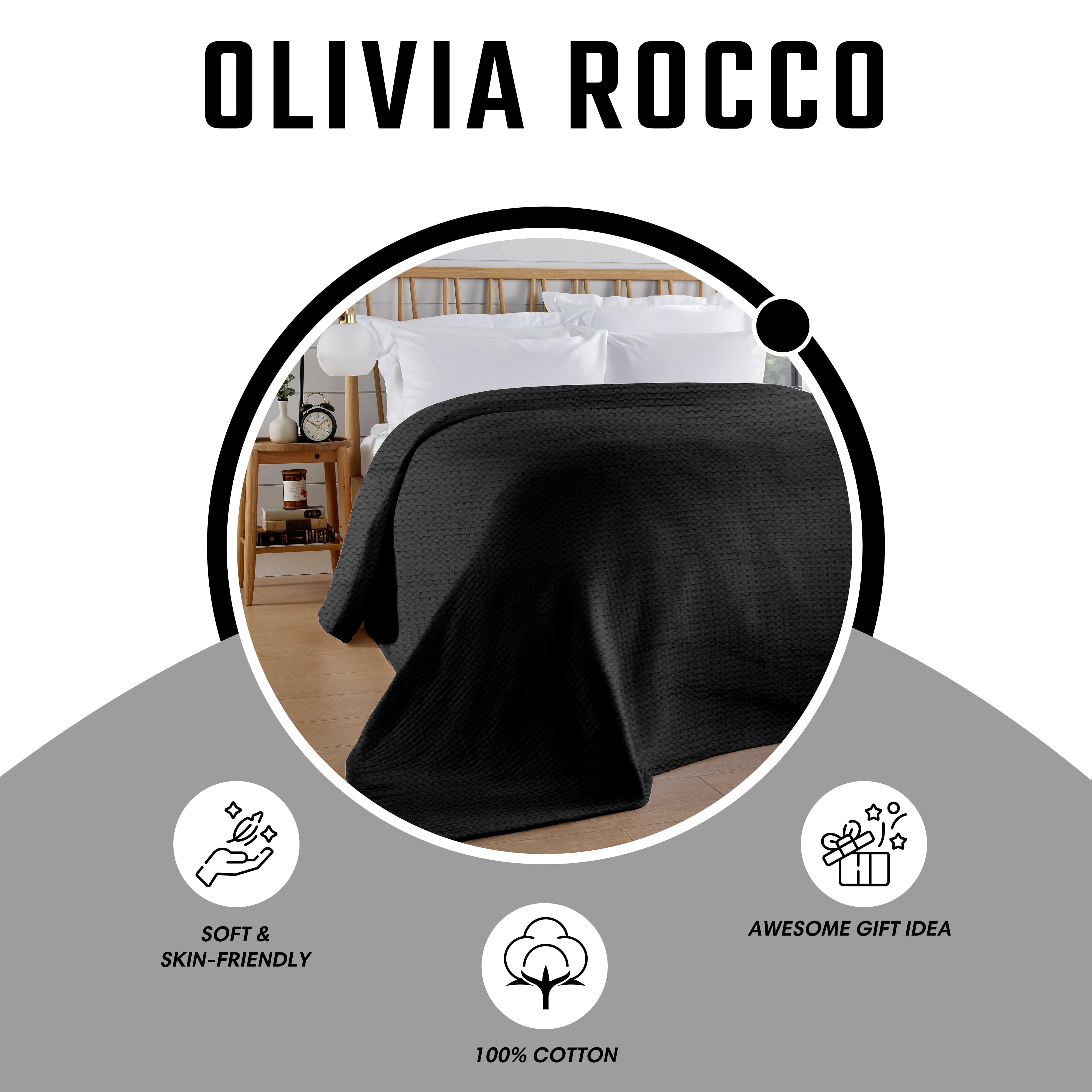 OLIVIA ROCCO Florian Checked Throw Blanket 100 Percent Cotton Black Bedspread For Sofas Armchairs Settees Couches And Beds
