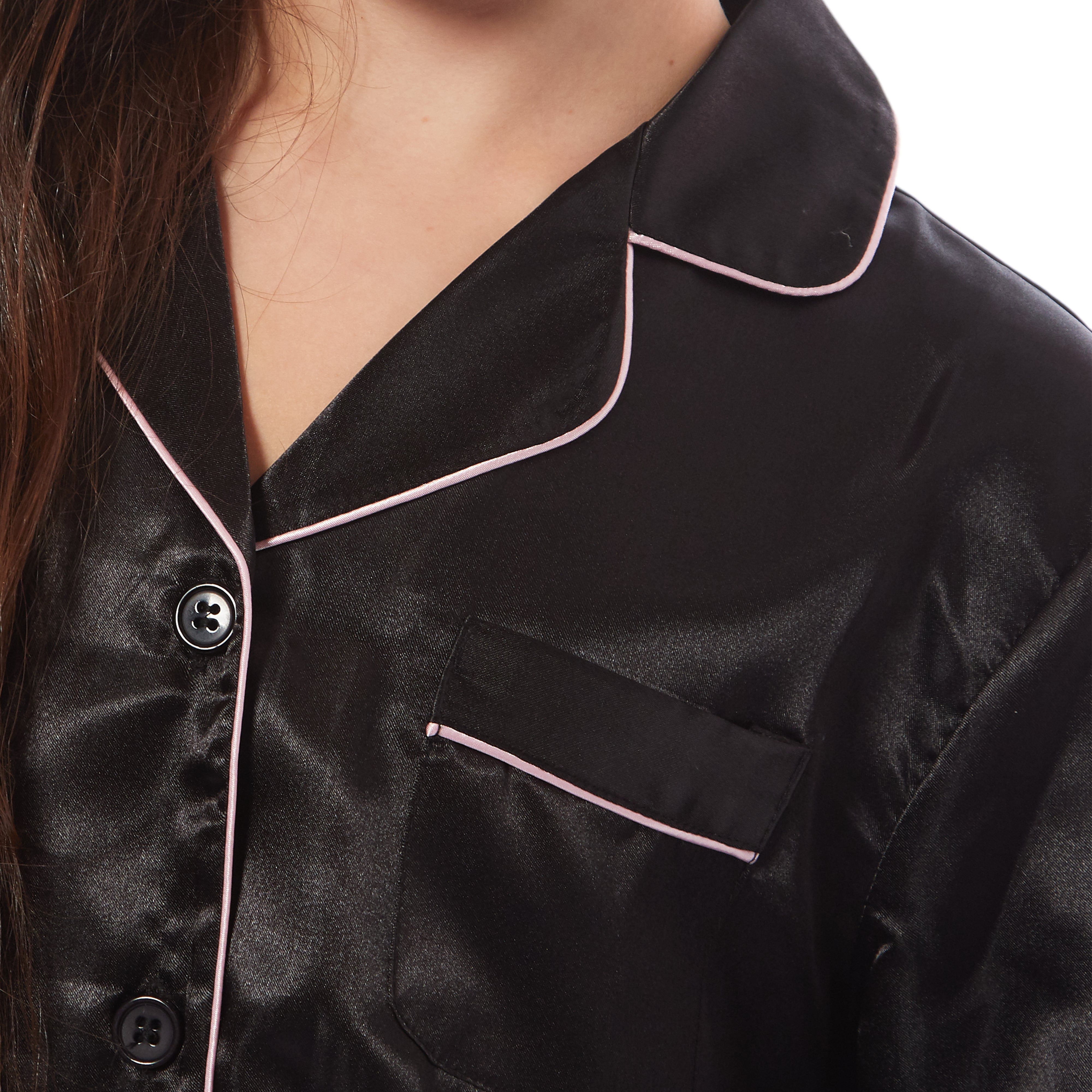 OLIVIA ROCCO Girls Satin Silk Long Sleeve Pajama Set Black Pink Grey 5-14 Button Down Shirt Loose Fit Pants Daisy Dreamer