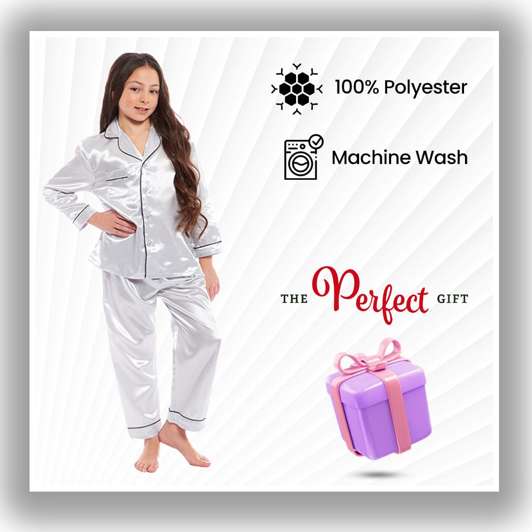 OLIVIA ROCCO Girls Satin Silk Long Sleeve Pajama Set Black Pink Grey 5-14 Button Down Shirt Loose Fit Pants Daisy Dreamer