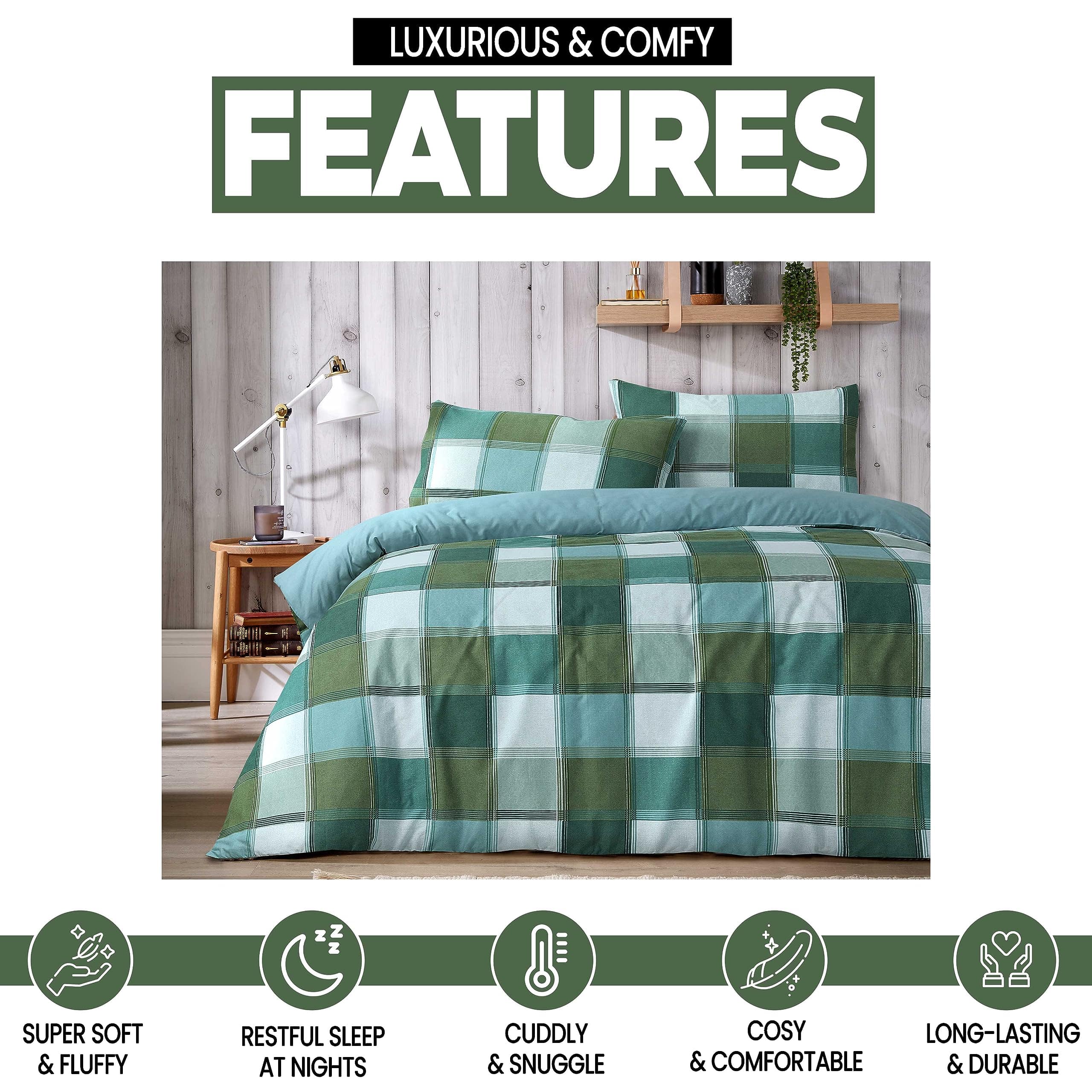 OLIVIA ROCCO Glencoe Check Duvet Cover Set Reversible Polycotton With Pillowcases Available in Single Double King Sizes In Stock