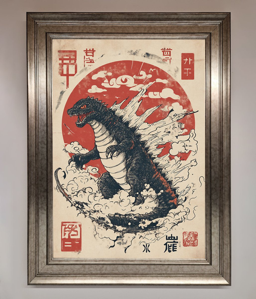 Godzilla Rises Red Sun Framed Poster - Zestio