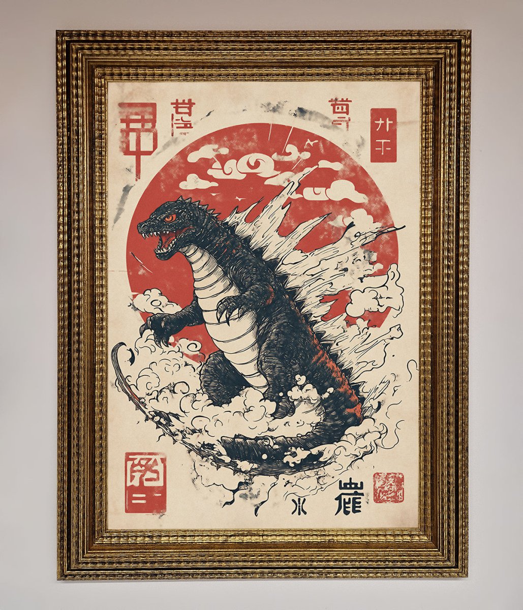 Godzilla Rises Red Sun Framed Poster - Zestio