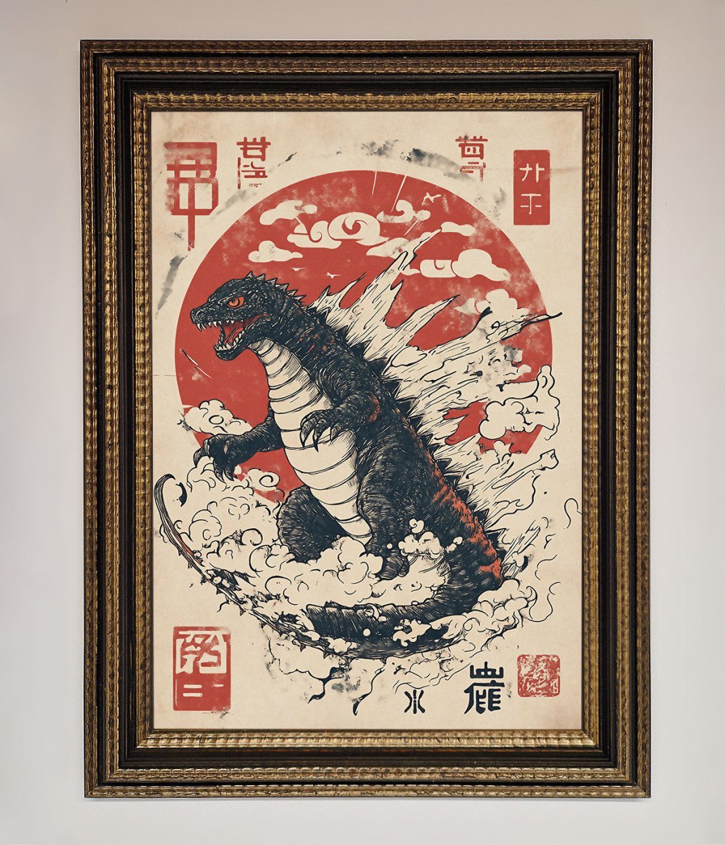 Godzilla Rises Red Sun Framed Poster - Zestio