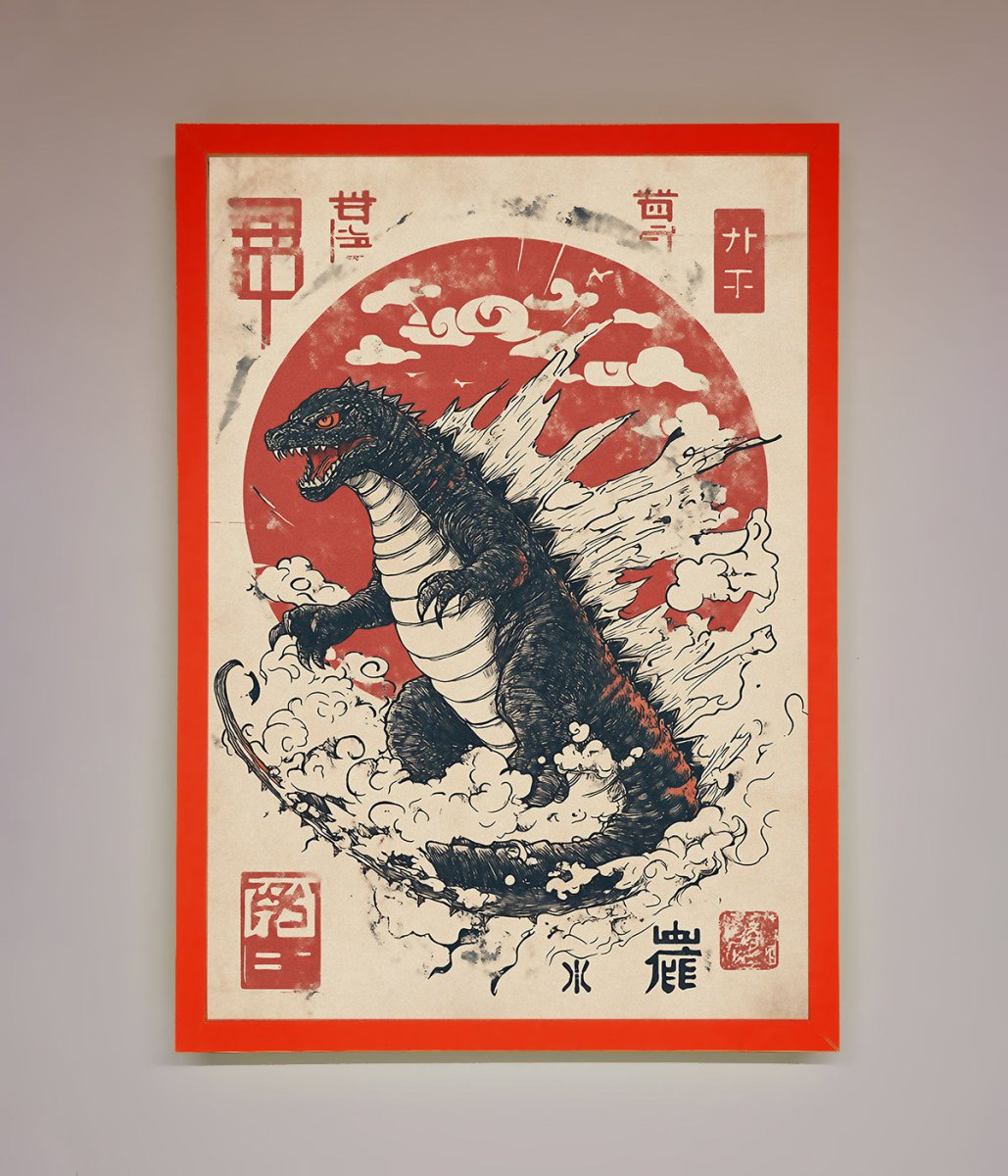 Godzilla Rises Red Sun Framed Poster - Zestio