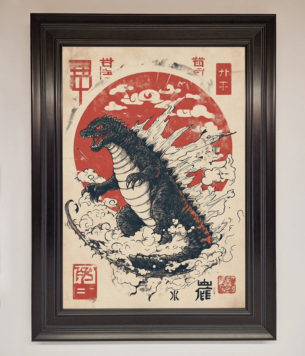 Godzilla Rises Red Sun Framed Poster - Zestio
