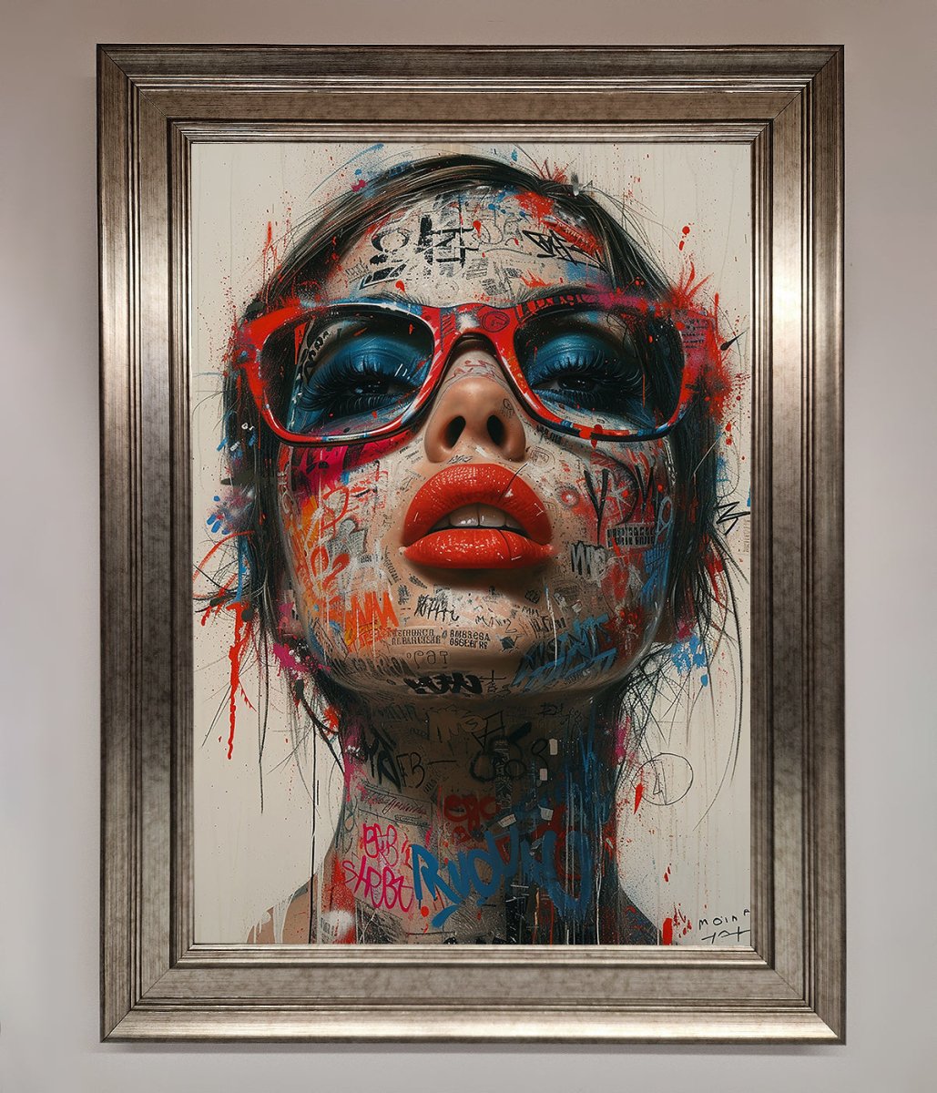 Graffiti Lady Glasses Framed Wall Art - Zestio
