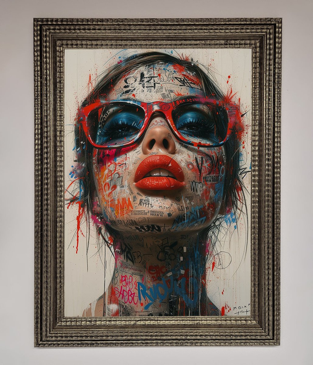 Graffiti Lady Glasses Framed Wall Art - Zestio