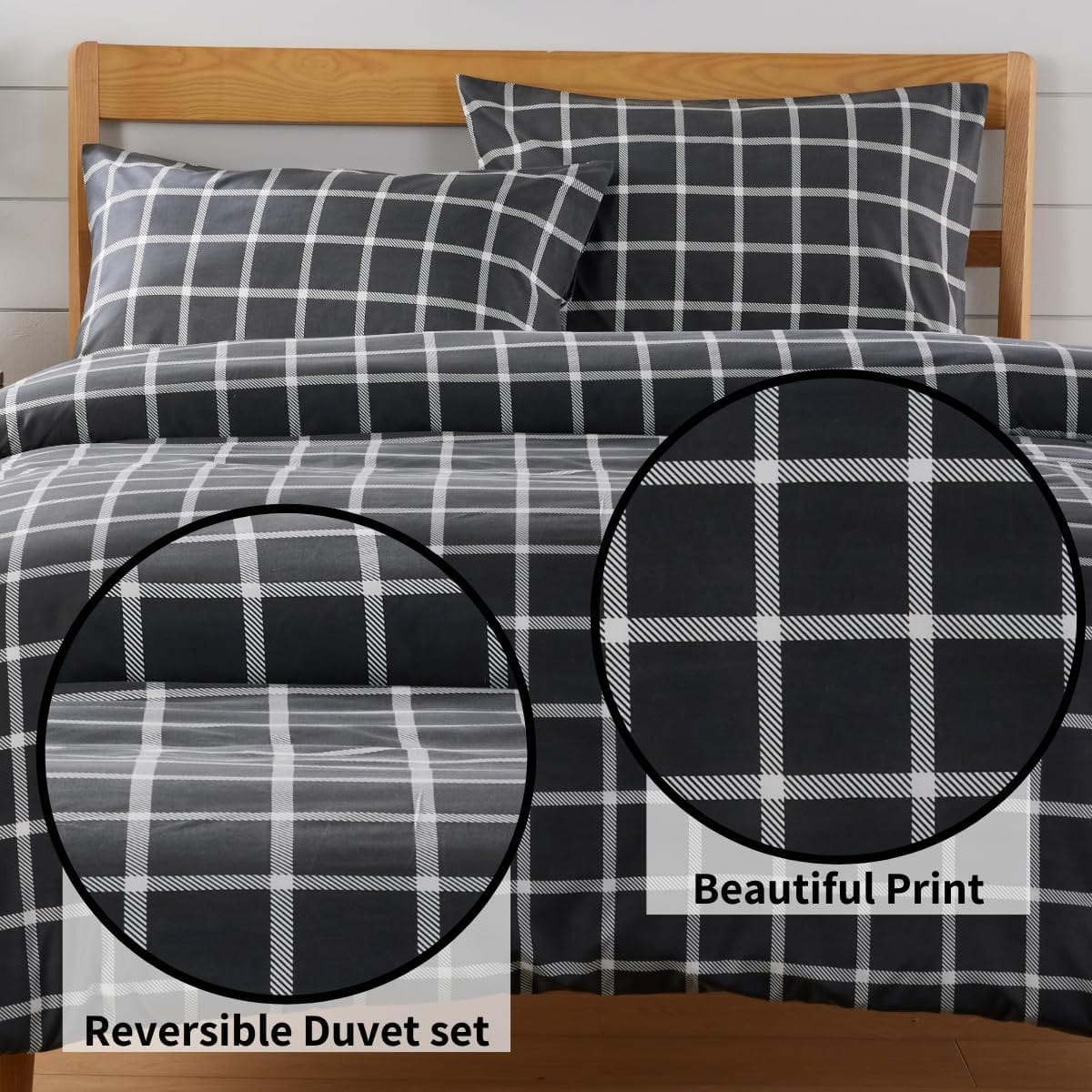 OLIVIA ROCCO Grey Check Reversible Duvet Cover Set Soft Durable Breathable Polyester Bedding Machine Washable Single Double King