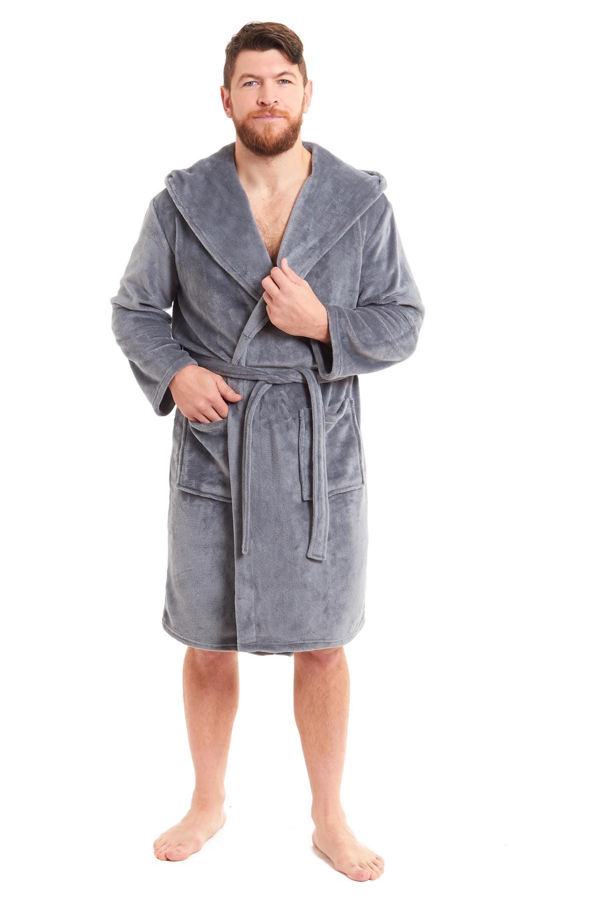 OLIVIA ROCCO Hooded Plush Flannel Bathrobe for Men, Ultra-Absorbing Soft Fleece Dressing Gown, Home Spa Lounge by Daisy Dreamer