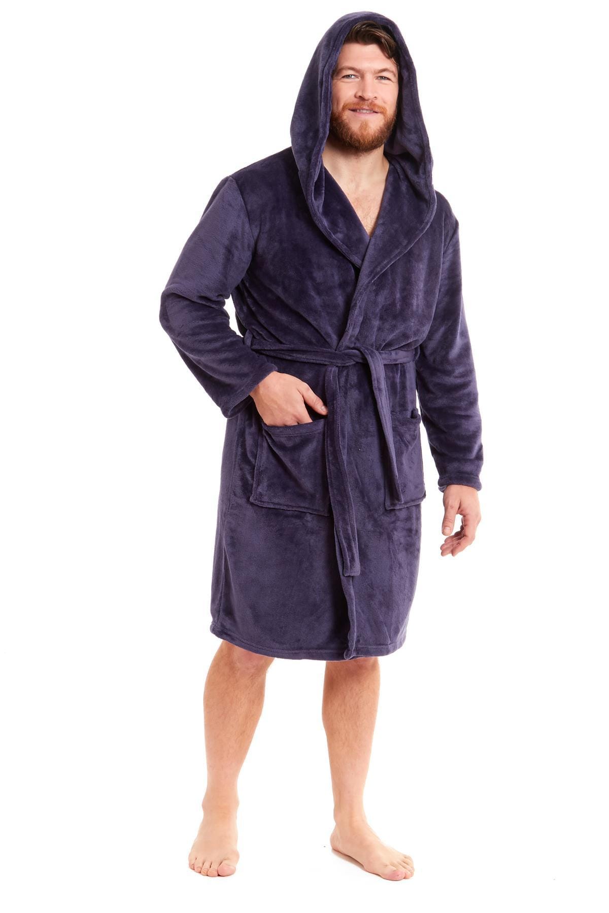 OLIVIA ROCCO Hooded Plush Flannel Bathrobe for Men, Ultra-Absorbing Soft Fleece Dressing Gown, Home Spa Lounge by Daisy Dreamer
