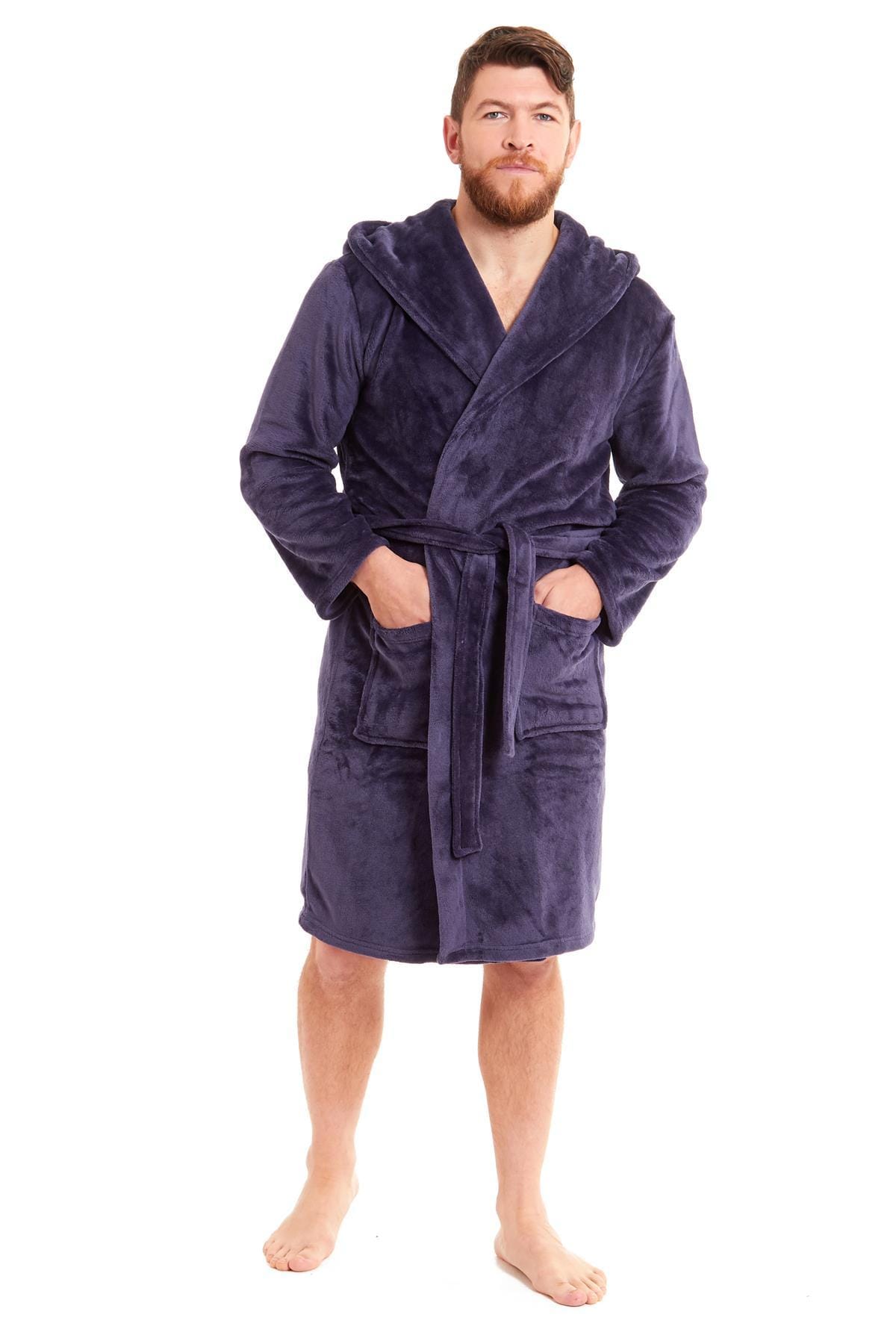 OLIVIA ROCCO Hooded Plush Flannel Bathrobe for Men, Ultra-Absorbing Soft Fleece Dressing Gown, Home Spa Lounge by Daisy Dreamer