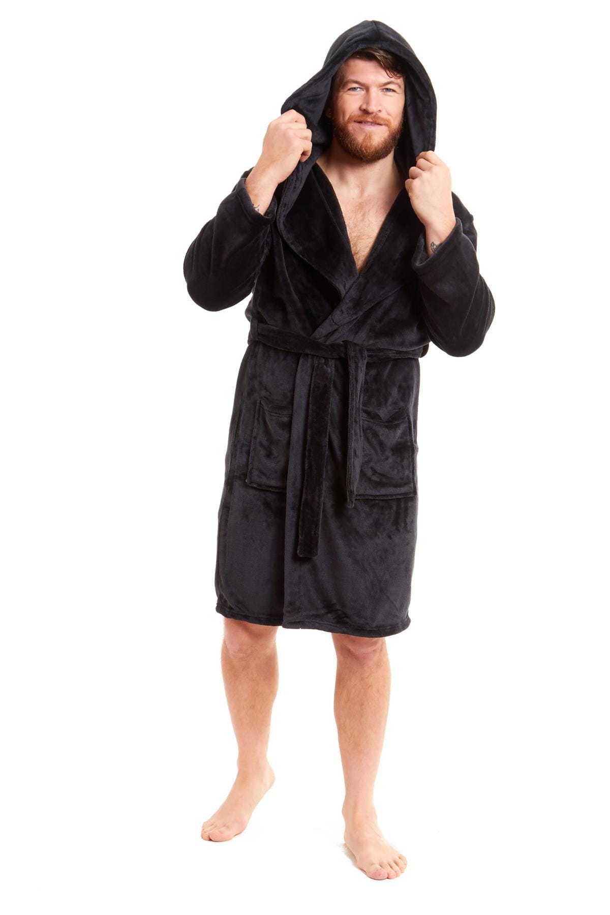 OLIVIA ROCCO Hooded Plush Flannel Bathrobe for Men, Ultra-Absorbing Soft Fleece Dressing Gown, Home Spa Lounge by Daisy Dreamer