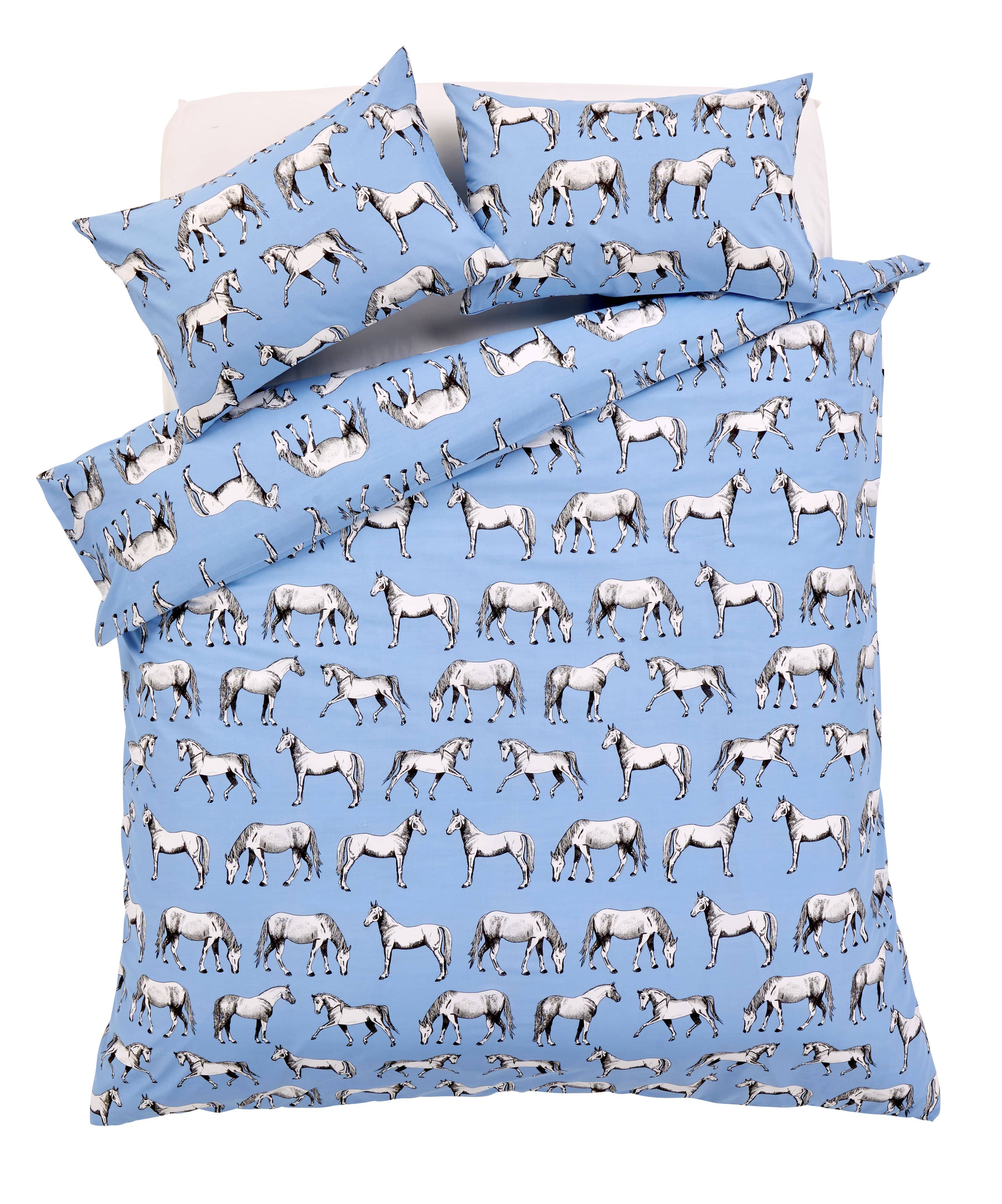 OLIVIA ROCCO Horses Design Cotton Rich Duvet Set Single and Double Sizes Bold Colours Breathable Bedding and Pillow Cases