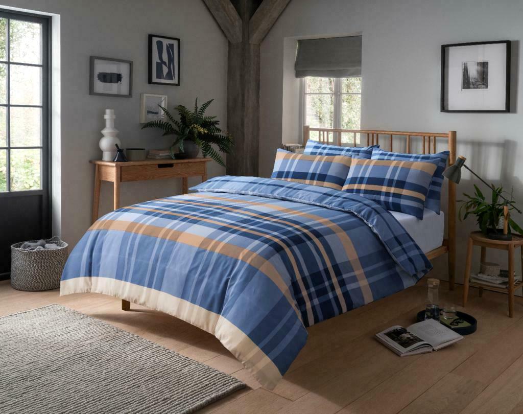 OLIVIA ROCCO Hudson Duvet Set Cotton Rich With Reversible Check Design In Vibrant Colours Single Double And King Sizes