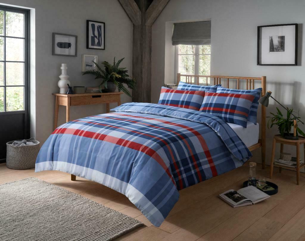 OLIVIA ROCCO Hudson Duvet Set Cotton Rich With Reversible Check Design In Vibrant Colours Single Double And King Sizes