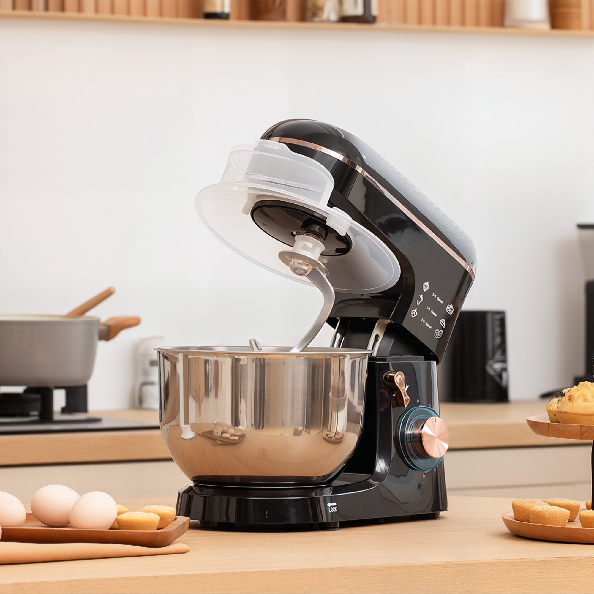 HOMCOM Electric Stand Mixer, 5L Food Mixer with Dough Hook, Whisk, Black