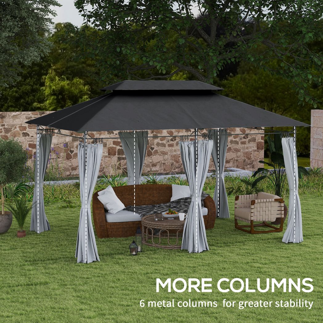 Outsunny 3 x 4m Garden Gazebo with Sides, Double Roof Metal Gazebo
