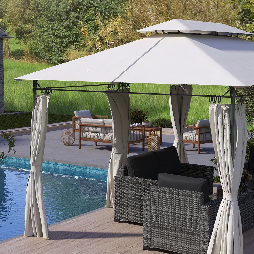 Outsunny 3 x 4m Garden Gazebo with Sides, Double Roof Metal Gazebo