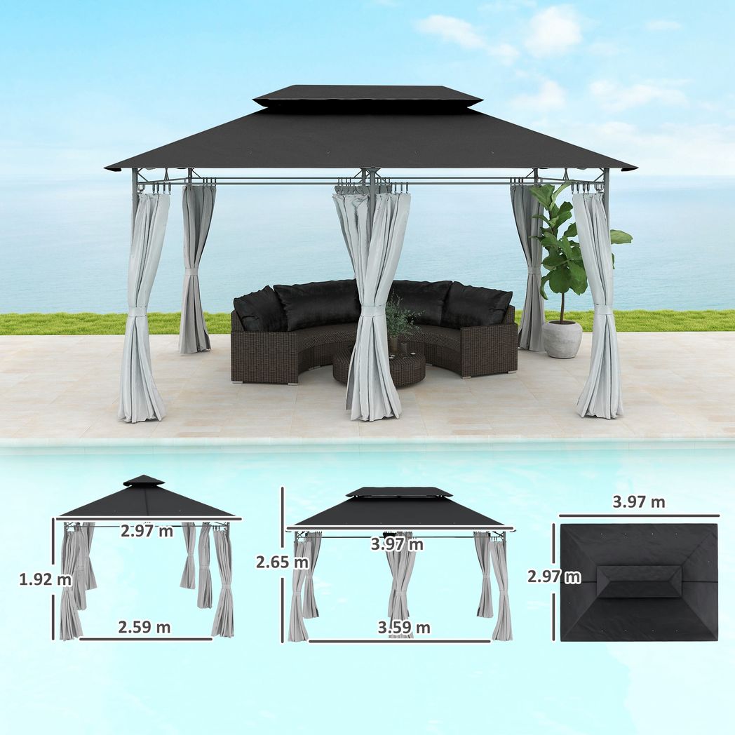 Outsunny 3 x 4m Garden Gazebo with Sides, Double Roof Metal Gazebo