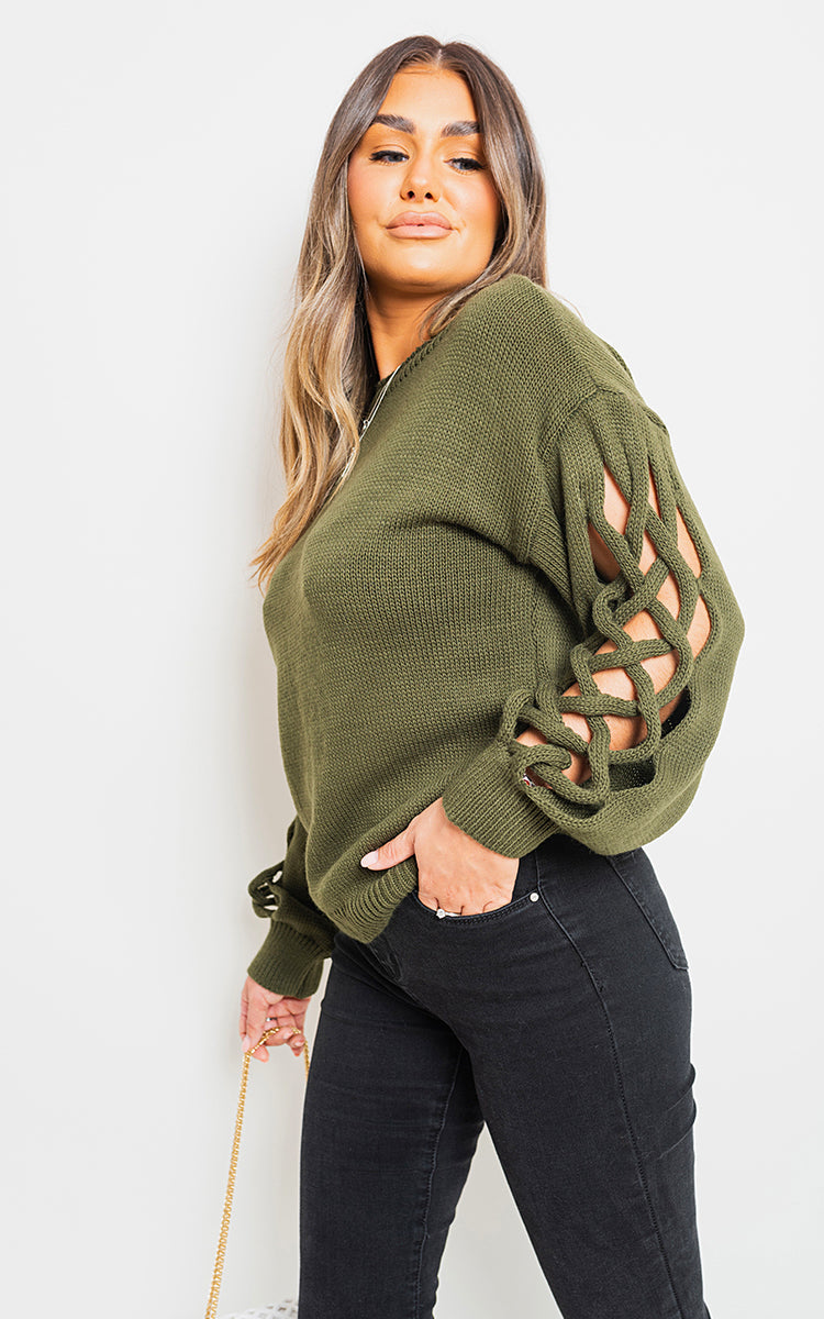 Cable Knit Jumper with Cut Out Detail