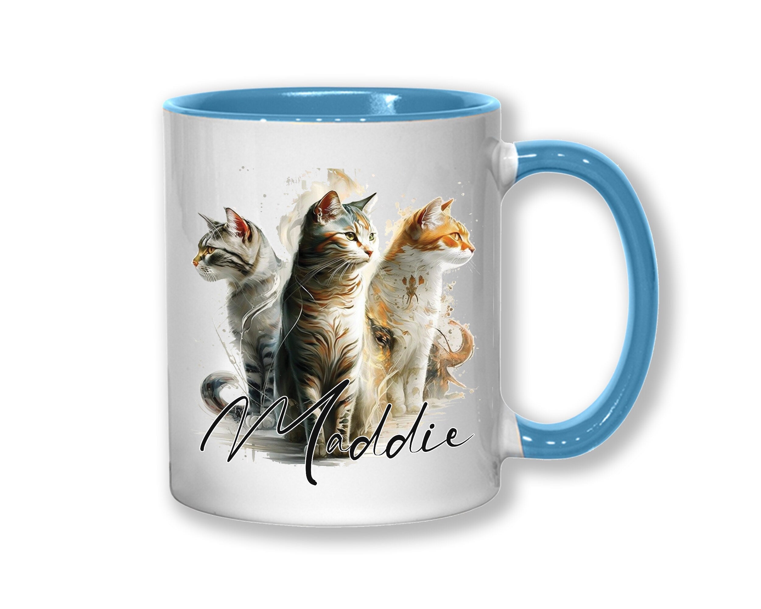 Cat Gift For Cat Lovers - Personalised Coffee Mug with Name - Cat Themed Gift for Cat Owner - Gift for Girls - Watercolour Warrior MGZ546