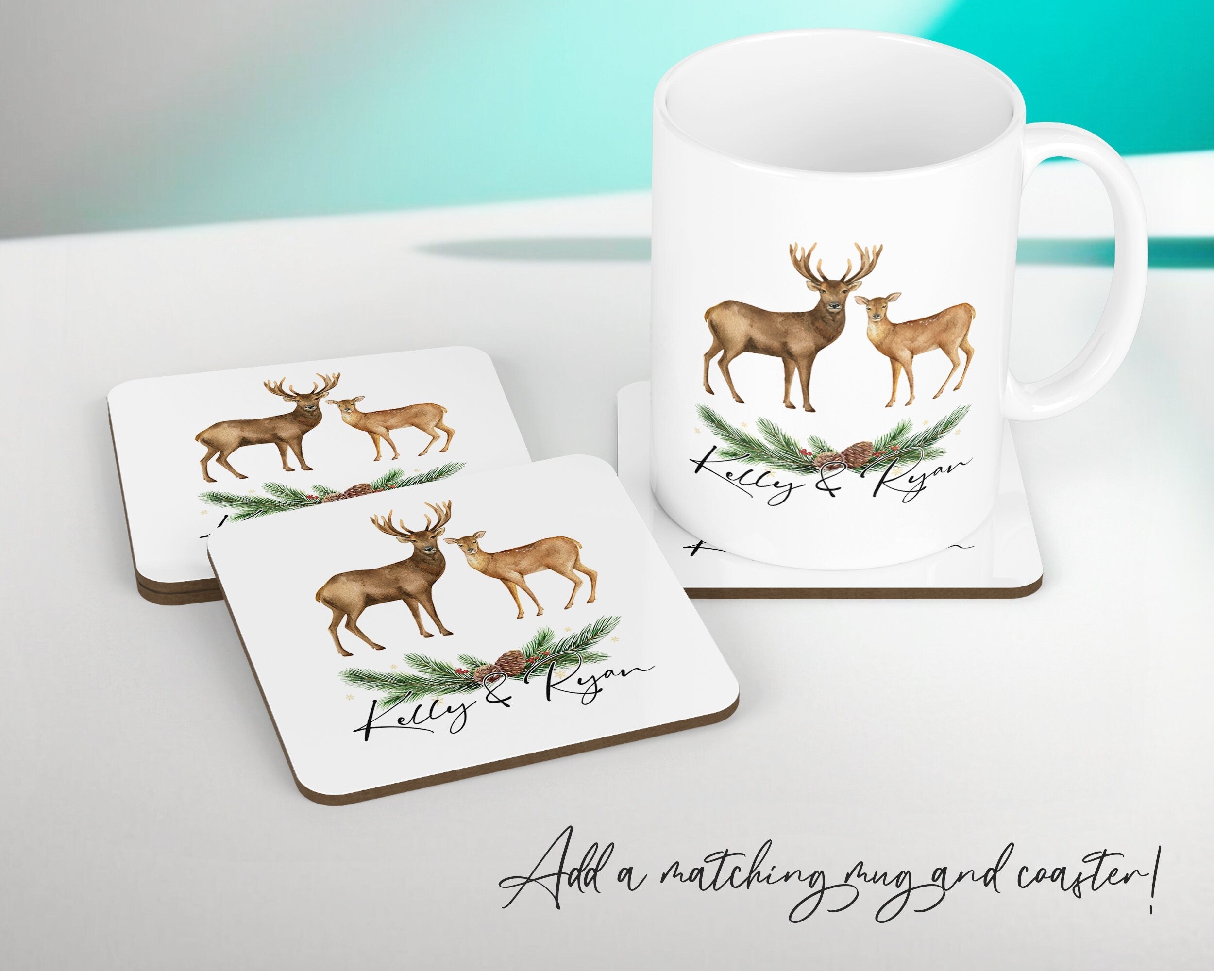 Personalised Deer Couple Cushion Gift Printed Name Design - Cushion Throw Pillow Gift For Loved One Bedroom Christmas Cushion Gift CS504