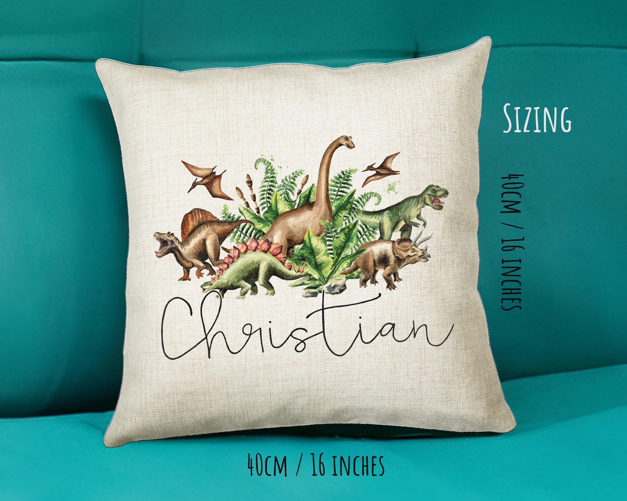 Personalised Dinosaur Cushion Gift Printed Name Design - Cushion Throw Pillow Gift For Mum Dad Friend Bedroom Birthday Christmas Gift CS072