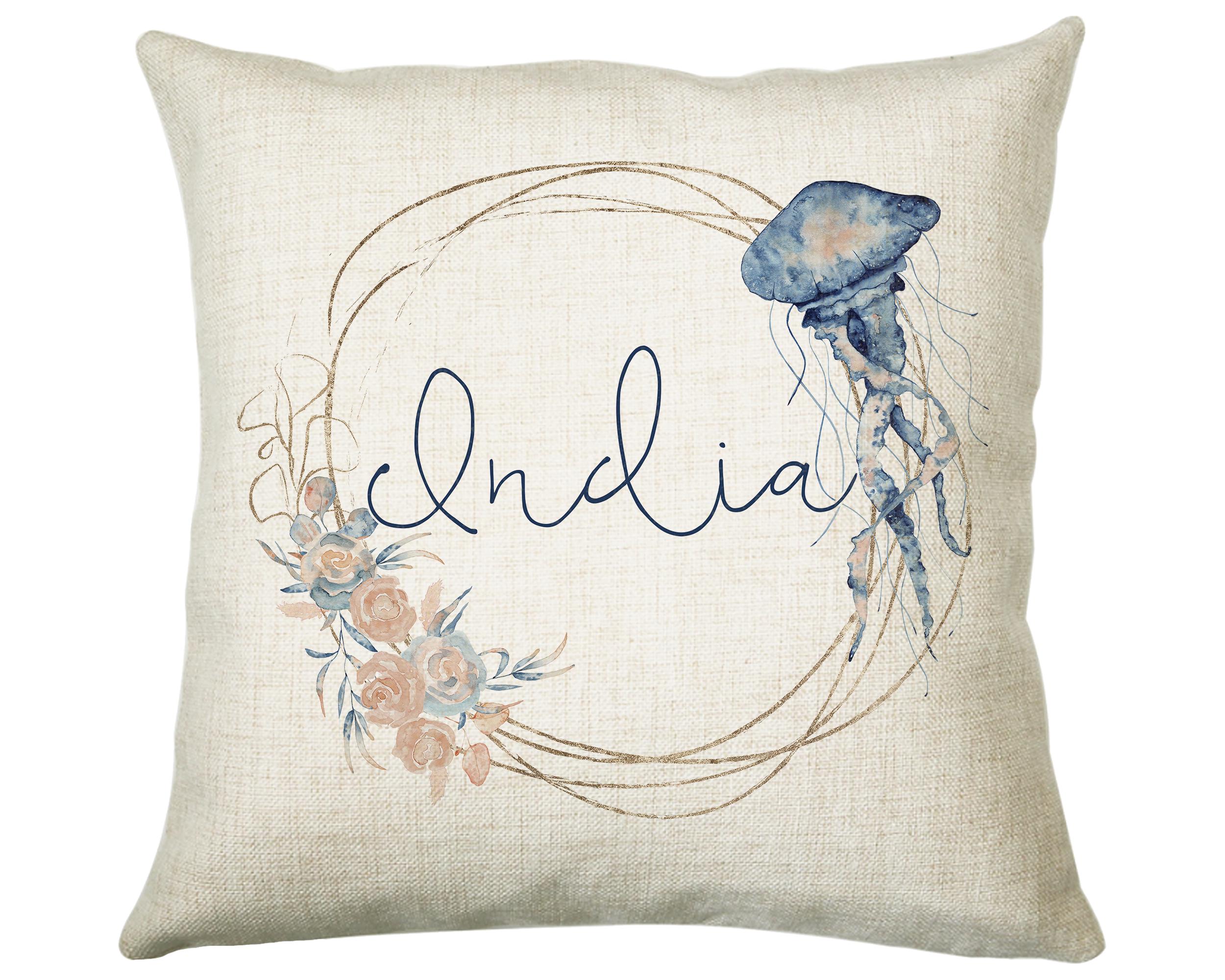 Personalised Jellyfish Cushion Gift Printed Name Design - Throw Pillow Gift For Girls Nursery Bedroom Birthday Christmas Gift CS204