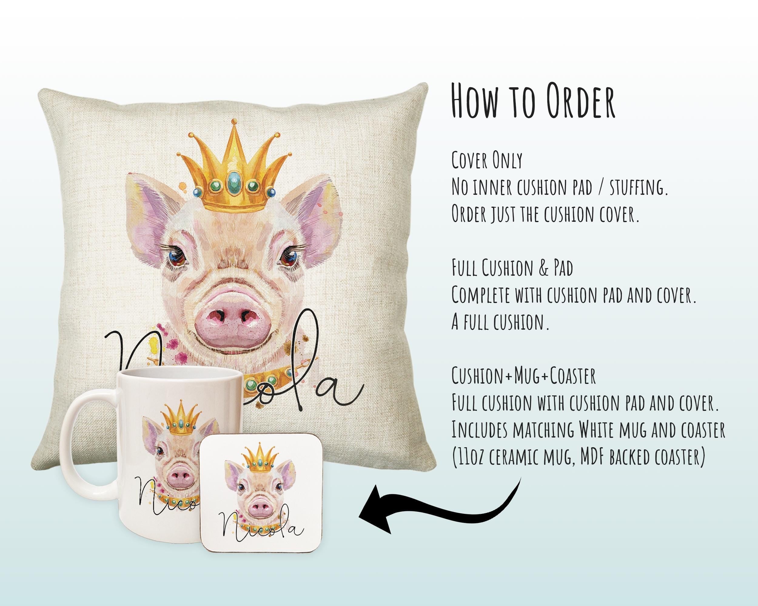 Personalised Hipster Pig Cushion Gift Printed Name Design - Cushion Throw Pillow Gift For Mum Friend Bedroom Birthday Christmas Gift CS142
