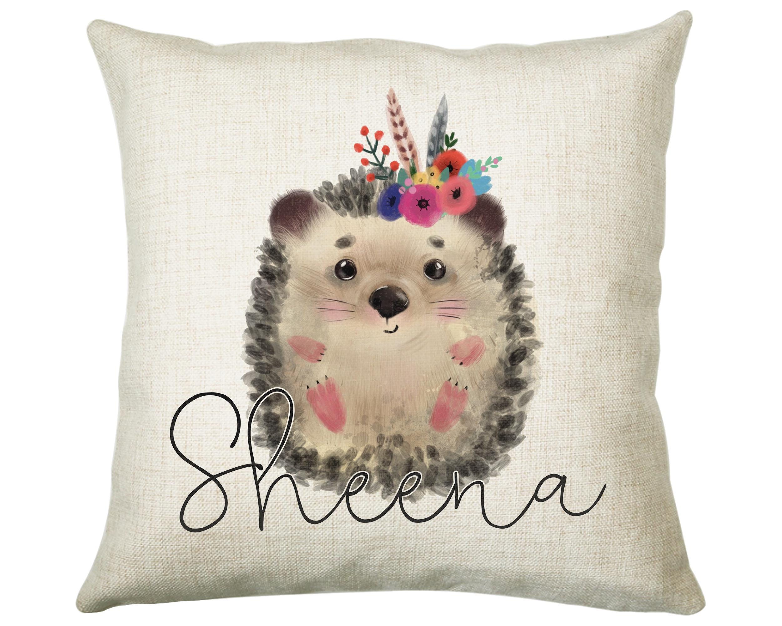 Personalised Hedgehog Cushion Gift - Custom Name Design Scatter Pillow Decor With Padding & Cushion Cover - Woodland Animals Wildlife CS069