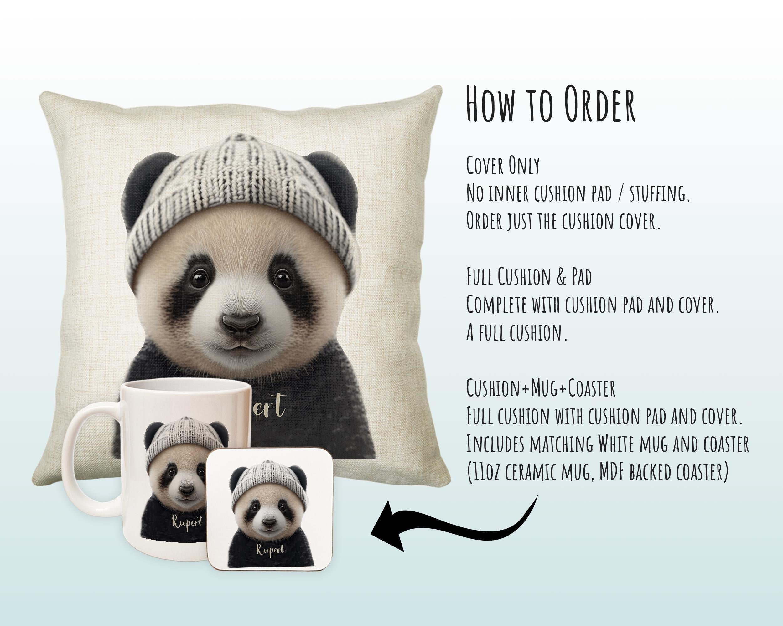 Birthday Gift For Boy Baby Panda Bear Cushion Gift Printed Name Design Cushion Throw Pillow Gift For Boys Nursery Bedroom Animal Gift CS529